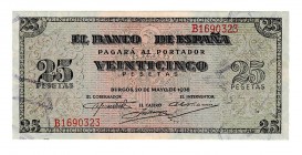 BANCO DE ESPAÑA. 25 ptas. 5-1938. Serie B. ED- D31 a. EBC+.
