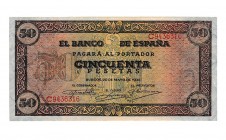 BANCO DE ESPAÑA. 50 ptas. 5-1938. Serie C. ED-D 32a. EBC+.