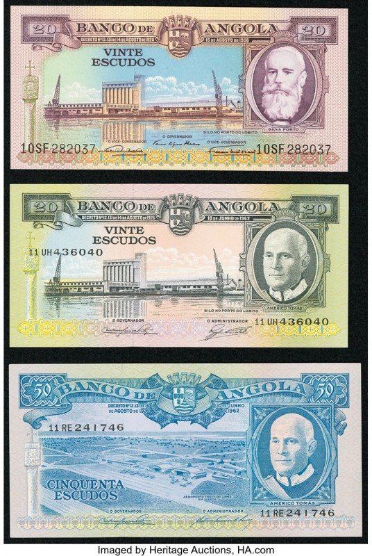 Angola Banco De Angola 20 Escudos 1956 Pick 87; 20; 50 Escudos 1962 Pick 92; 93 ...