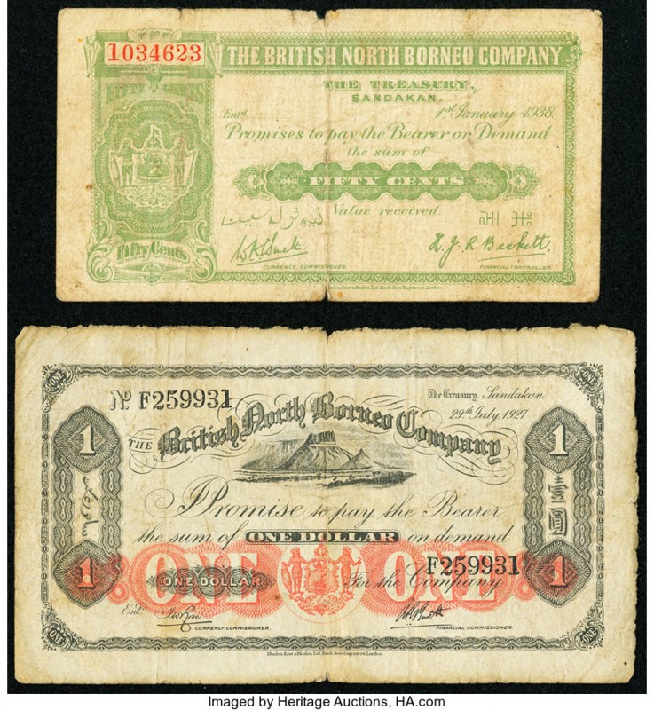 British North Borneo British North Borneo Company 1 Dollar 1927 Pick 20; 50 Cent...