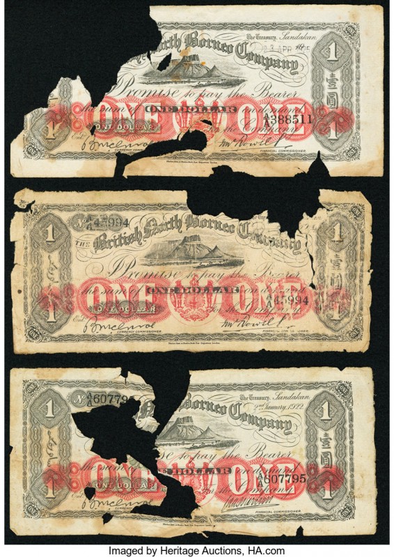 A Half Dozen Heavily Damaged 1 Pound Notes from British North Borneo. Fair. Ther...