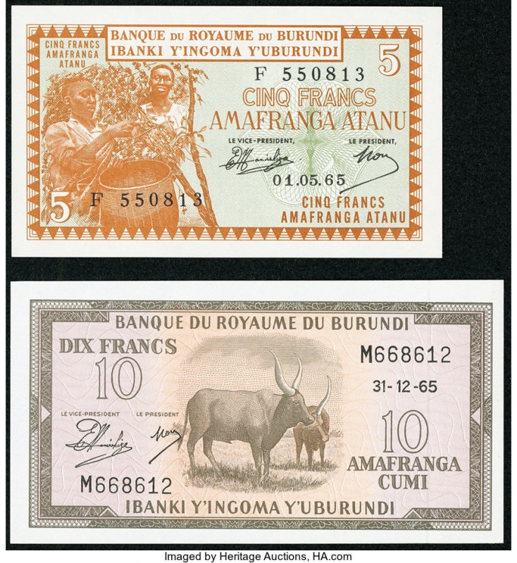 Burundi Banque du Royaume du Burundi 5; 10 Francs 1965 Pick 8, 9 Choice Crisp Un...
