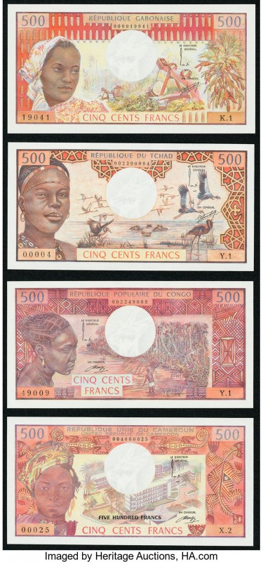 A Quartet of 500 Franc Notes from Cameroon, Chad, Congo, and Gabon. Choice Crisp...