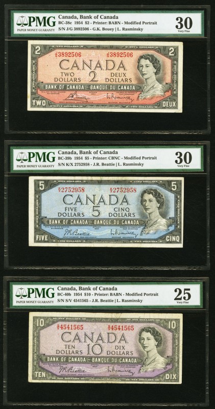 Canada Bank of Canada $2; $5; $10 1954 BC-38c; BC-39b; BC-40b Three Examples PMG...