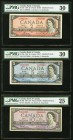 Canada Bank of Canada $2; $5; $10 1954 BC-38c; BC-39b; BC-40b Three Examples PMG Very Fine 30 (2); Very Fine 25. Pinholes present on BC-38c; an annota...