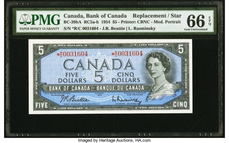 Canada Bank of Canada $5 1954 BC-39bA RC5 Replacement PMG Gem Uncirculated 66 EP...
