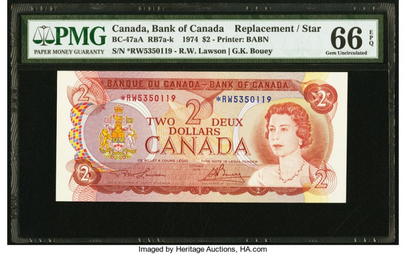 Canada Bank of Canada $2 1974 BC-47aA RB7 Replacement PMG Gem Uncirculated 66 EP...