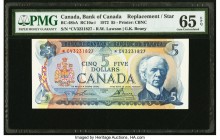 Canada Bank of Canada $5 1972 BC-48bA RC10 Replacement PMG Gem Uncirculated 65 EPQ. Prefix *CV.

HID09801242017