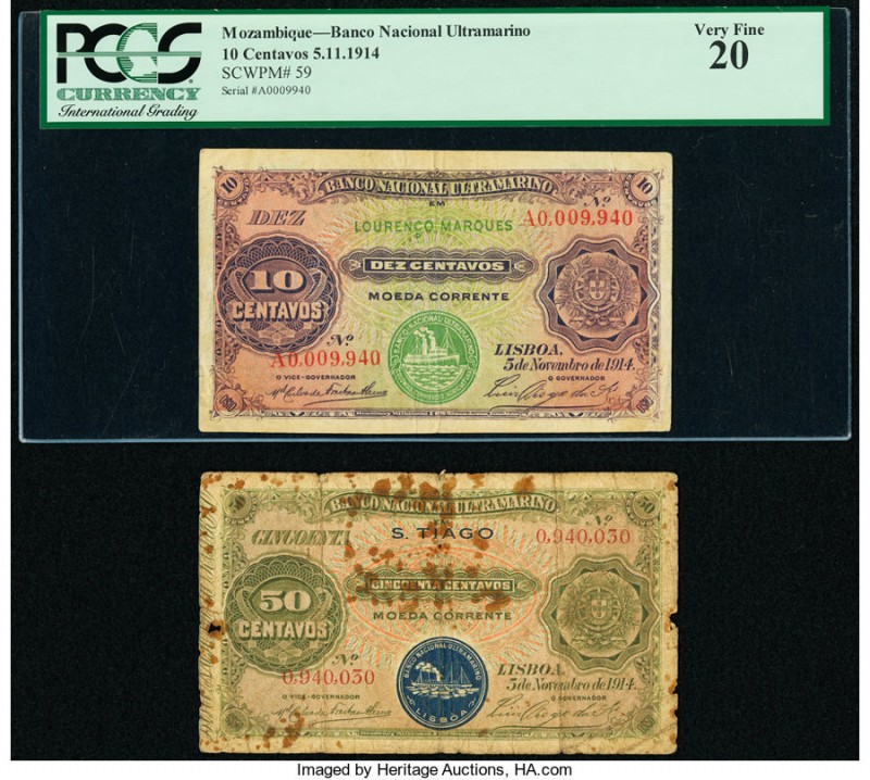 Cape Verde Banco Nacional Ultramarino 50 Centavos 1914 Pick 16 Very Good; Mozamb...