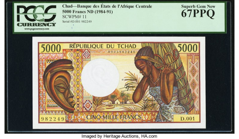 Chad Banque Des Etats De L'Afrique Centrale 5000 Francs ND (1984-91) Pick 11 PCG...