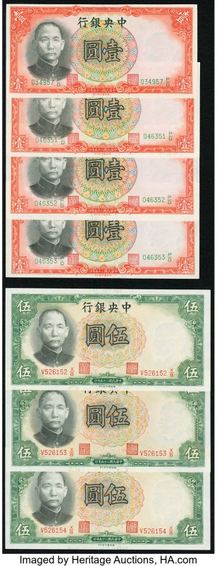 China Central Bank of China 1 Yüan 1936 Pick 212c (4); 5 Yuan 1936 Pick 213a (3)...