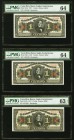 Costa Rica Banco Anglo Costarricense 1 Colon 23.6.1917 Pick S121r Three Remainder Examples PMG Choice Uncirculated 64 (2); Choice Uncirculated 63 EPQ....