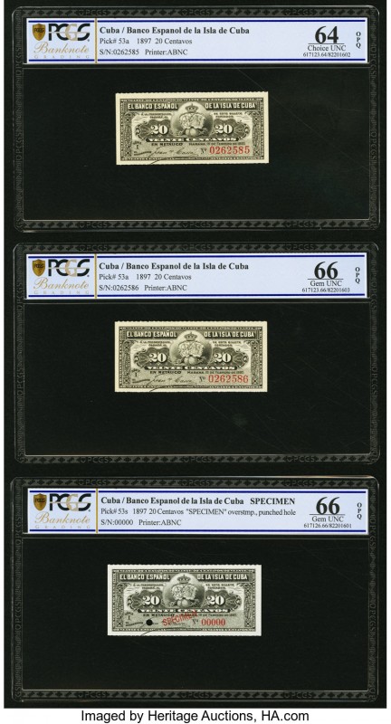 Cuba Banco Espanol De La Isla De Cuba 20 Centavos 15.2.1897 Pick 53a (2); 53s Tw...