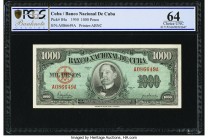 Cuba Banco Nacional de Cuba 1000 Pesos 1950 Pick 84a PCGS Banknote Grading Choice UNC 64. 

HID09801242017