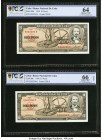 Cuba Banco Nacional de Cuba 10 Pesos 1958 Pick 88b (2); 88s2 Two Consecutive Issued Notes and One Specimen PCGS Banknote Grading Gem UNC 66 OPQ; Gem U...