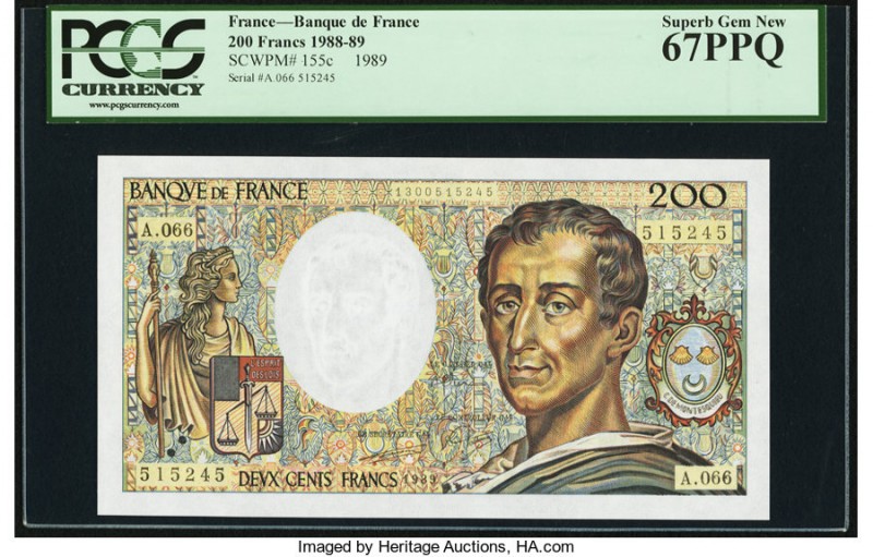 France Banque de France 200 Francs 1989 Pick 155c PCGS Superb Gem New 67 PPQ. 

...