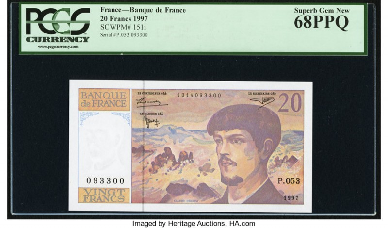 France Banque de France 20 Francs 1997 Pick 151i PCGS Superb Gem New 68 PPQ. 

H...