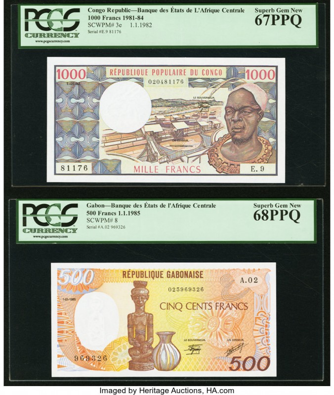 Gabon Banque des Etats de l'Afrique Centrale 500 Francs 1.1.1985 Pick 8 PCGS Sup...