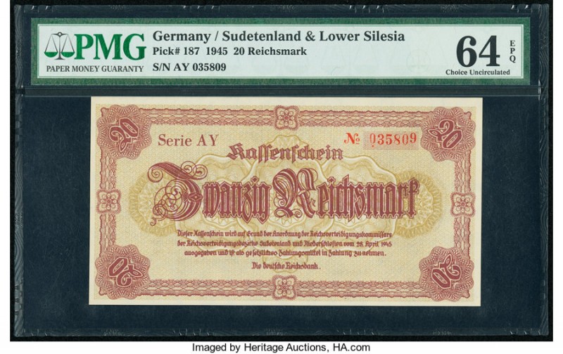 Germany Sudetenland & Lower Silesia 20 Reichsmark 28.4.1945 Pick 187 PMG Choice ...