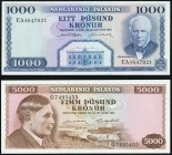 Iceland Sedlabanki Islands 1,000; 5,000 Kroner 1961 Pick 46a; 47a Two Examples Choice Crisp Uncirculated. 

HID09801242017