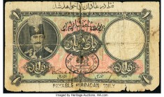 Iran Imperial Bank of Persia 1 Toman 10.1926 Pick 11 Good. Tape, torn, splits.

HID09801242017