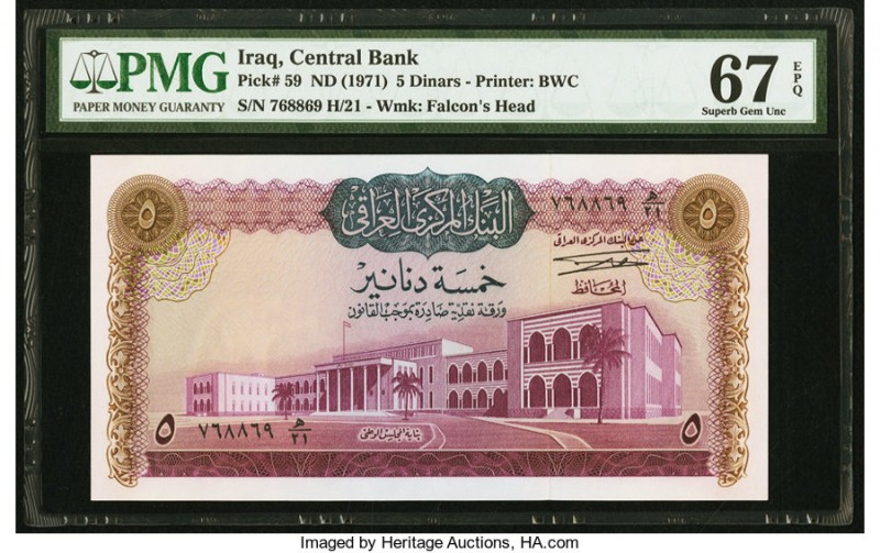 Iraq Central Bank of Iraq 5 Dinars ND (1971) Pick 59 PMG Superb Gem Unc 67 EPQ. ...