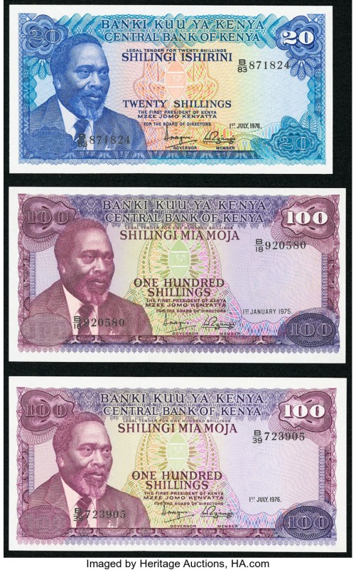 Kenya Central Bank of Kenya 20 Shillings 1976 Pick 13c; 100 Shillings 1975 Pick ...