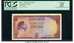 Libya Kingdom Treasury 1/2 Pound 1.1.1952 Pick 15 PCGS Apparent Very Fine 25. Small edge splits, minor stains.

HID09801242017