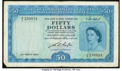 Malaya and British Borneo Board of Commissioners of Currency 50 Dollars 21.3.1953 Pick 4a B104 KNB4a Fine. Missing corner tip.

HID09801242017