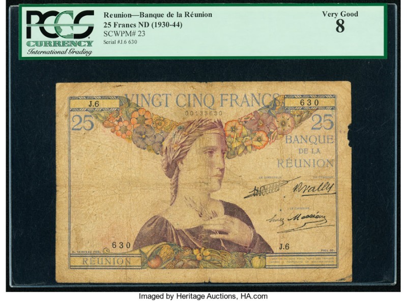 Reunion Banque de la Reunion 25 Francs ND (1930-44) Pick 23 PCGS Very Good 08. 
...