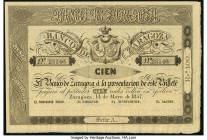 Spain Banco de Zaragoza 100 Reales de Vellon 14.5.1857 Pick S451r Series A Remainder About Uncirculated. 

HID09801242017