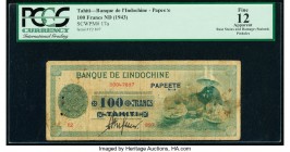 Tahiti Banque de l'Indochine 100 Francs ND (1943) Pick 17a PCGS Apparent Fine 12. Rust stains and damage, stained, pinholes.

HID09801242017