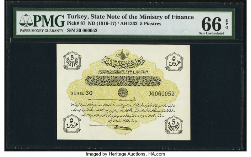 Turkey State Notes of the Ministry of Finance 5 Piastres ND (1916-17) / AH1332 P...