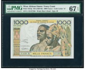 West African States Banque Centrale des Etats de L'Afrique de L'Ouest, Ivory Coast 1000 Francs ND (1959-65) Pick 103Aj PMG Superb Gem Unc 67 EPQ. 

HI...