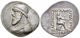 Kingdom of Parthia. Mithradates II. Tetradracma. 121-91 a.C. Seleucia. (Sellwood-24.1). Anv.: Busto diademado con barba larga a la izquierda. Rev.: Ar...