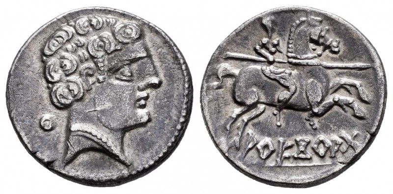 Arekoratas. Denario. 150-20 a.C. Ágreda (Soria). (Abh-108). (Acip-1770). Anv.: C...