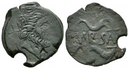Ketovion. As. 50-20 a.C. Alcácer do Sal (Portugal). Imperatoria Salacia. (Abh-1641). (Gomes-02.01). Anv.: Cabeza de Neptuno a derecha, detrás tridente...