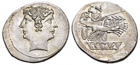 Anonymous. Didracma - Quadrigatus. 225-214 a.C. (Craw-29/3). Anv.: Cabeza laureada de Jano. Rev.: Júpiter en cuadriga a derecha, detrás Victoria, deba...