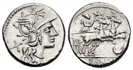 Anonymous. Denario. 143 a.C. Rome. (Ffc-82). (Craw-222/1). (Cal-57). Anv.: Cabeza de Roma a derecha, detrás X. Rev.: Diana en biga arrastrada por cier...