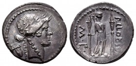 Claudius. Denario. 42 a.C. Rome. (Ffc-569). (Craw-493-23). (C-428). Anv.: Cabeza laureada de Apolo a derecha, detrás lira. Rev.: P CLODIVS M F. Diana ...