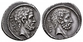 Junius. Q. Servilius Caepio Brutus. Denario. 54 a.C. Rome. (Ffc-792). (Craw-433/2). (Cal-872). Anv.: Cabeza desnuda de L. Junius Brutus a la derecha, ...