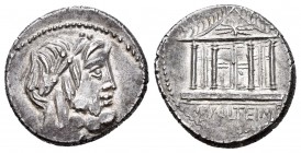 Volteius. Denario. 78 a.C. Rome. (Ffc-1234). (Craw-385/1). (Cal-1396). Anv.: Cabeza laureada de Júpiter a derecha. Rev.: Templo tetrastylo de Jupiter ...