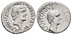 Marcus Antonius and Lucius Antonius. Denario. 41 a.C. Mint moving. (Ffc-1). (Craw-517/5a). (Ch-2). Anv.: M ANT IMP AVG III VIR RPCM NERVA PROQ P. Cabe...