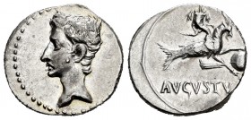 Augustus. Denario. 18-16 a.C. Uncertain mint. (Ffc-15). (Ric-130). (Cal-809). Anv.: Cabeza desnuda de Augusto a izquierda. Rev.: Capricornio a derecha...