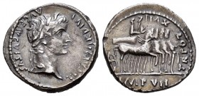 Tiberius. Denario. 15-16 d.C. Lugdunum. (Spink-1762). (Ric-4). (Seaby-48). Anv.: TI CAESAR DIVI AVG F AVGVSTVS. Cabeza laureada a derecha. Rev.: TR PO...