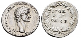 Claudius. Denario. 49-50 d.C. Lugdunum. (Spink-1848 variante). (Ric-49). Anv.: TI CLAVD CAESAR AVG P M TR P VIIII IMP XVI. Busto laureado a derecha. R...
