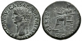 Claudius. Dupondio. 41-42 d.C. Rome. (Spink-1855). (Ric-94). Anv.: TI CLAVDIVS CAESAR AVG P M TR P IMP. Busto desnudo a izquierda. Rev.: CERES AVGVSTA...