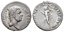 Vitellius. Denario. 69 d.C. Tarraco. (Spink-2190). (Ric-23). (Seaby-24). Rev.: CONSENSVS EXERCITVVM. Marte a izquierda con lanza y águila legionaria. ...