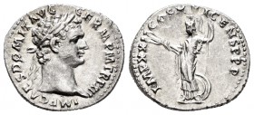 Domitian. Denario. 92-93 d.C. Rome. (Spink-2736 variante). (Ric-174). (Seaby-276). Rev.: IMP XXI COS XVI CONS PPP. Minerva en pie a izquierda con lanz...