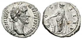 Antoninus Pius. Denario. 148. Rome. (Spink-4067 variante). (Seaby-284). Rev.: COS IIII. Anona con dos espigas y timón, a sus pies modio. Ag. 3,50 g. A...
